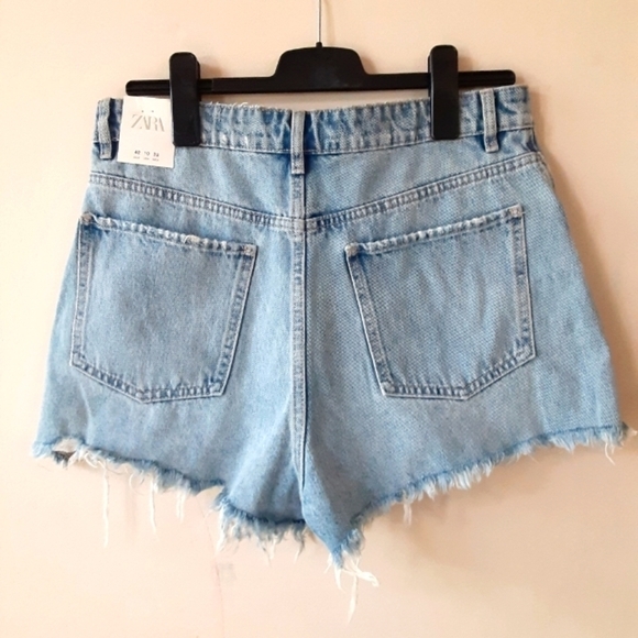 NWT Zara‎ High rise frayed jeans shorts,100% cotton denim,size 10/jeans … - Picture 3 of 12